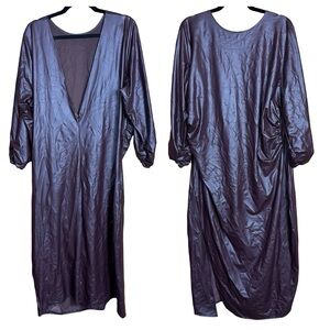 LIVD Burgundy Vegan Faux Leather High Neck Plunge Back Long Sleeve Midi Dress 3X